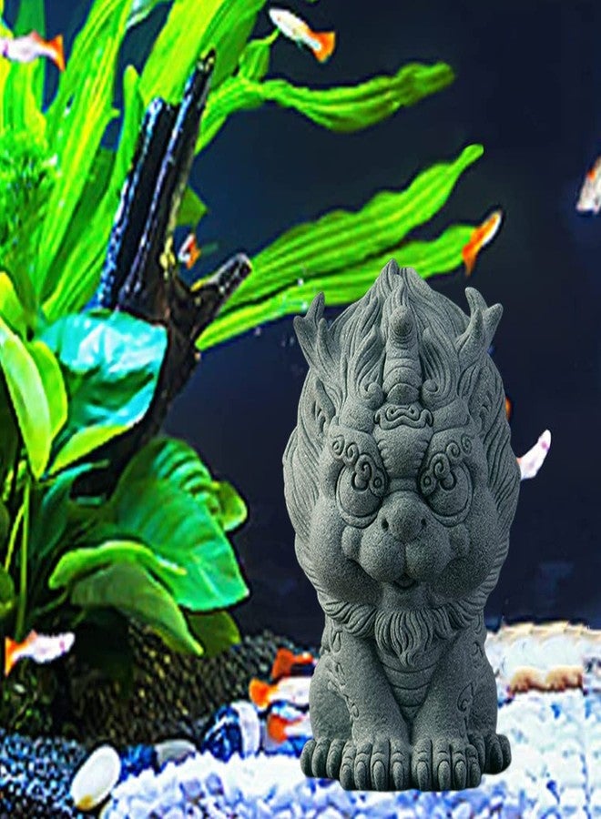 livelyfish Fish Tank Fu Foo Dog Statue Asian Oriental Aquarium Statues Decor Good Lucky Sandstone Qi Lin Figurines for Garden Fish Tank Bonsai Decoration, S - Image 2